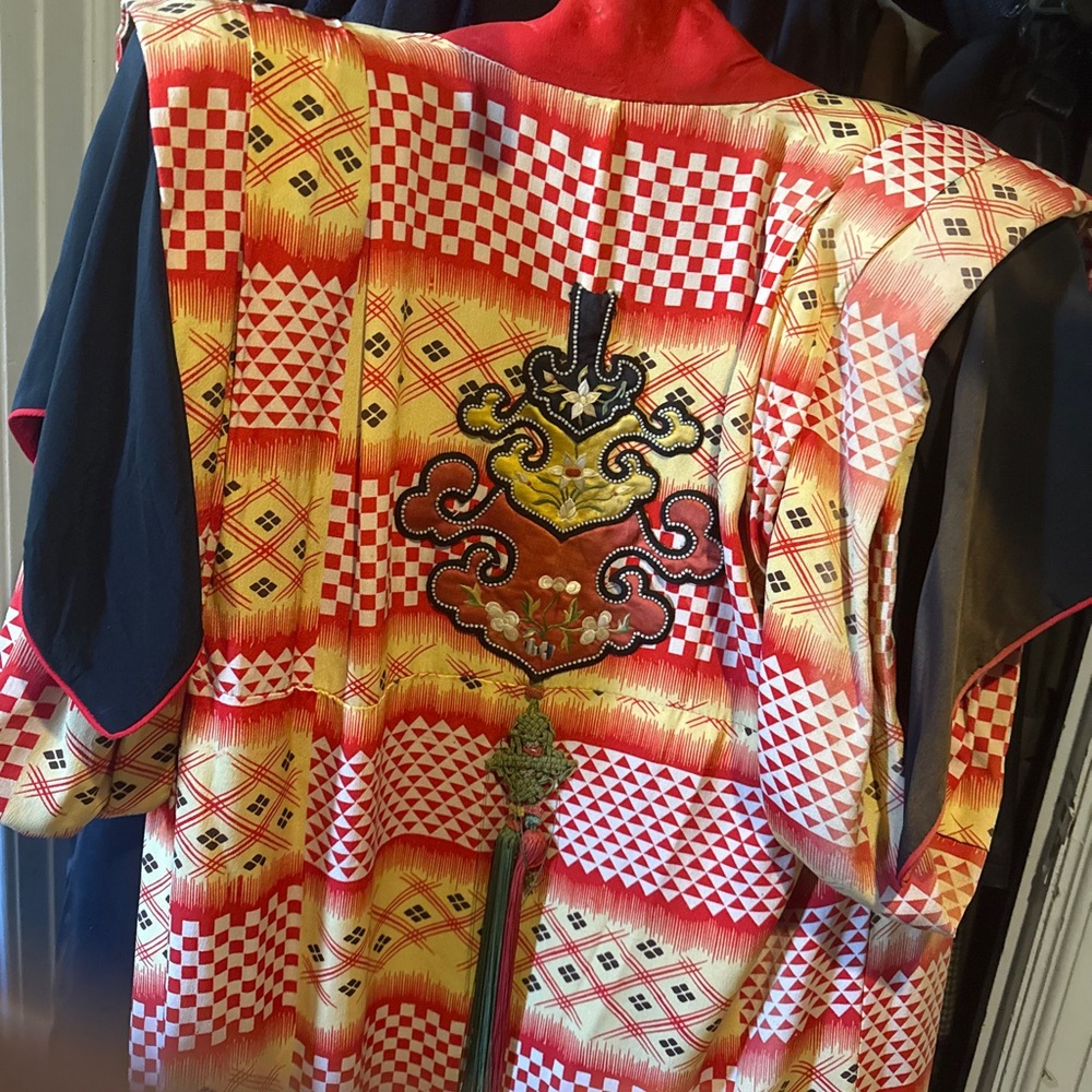 Red and Yellow Checkered robe with Embroidery